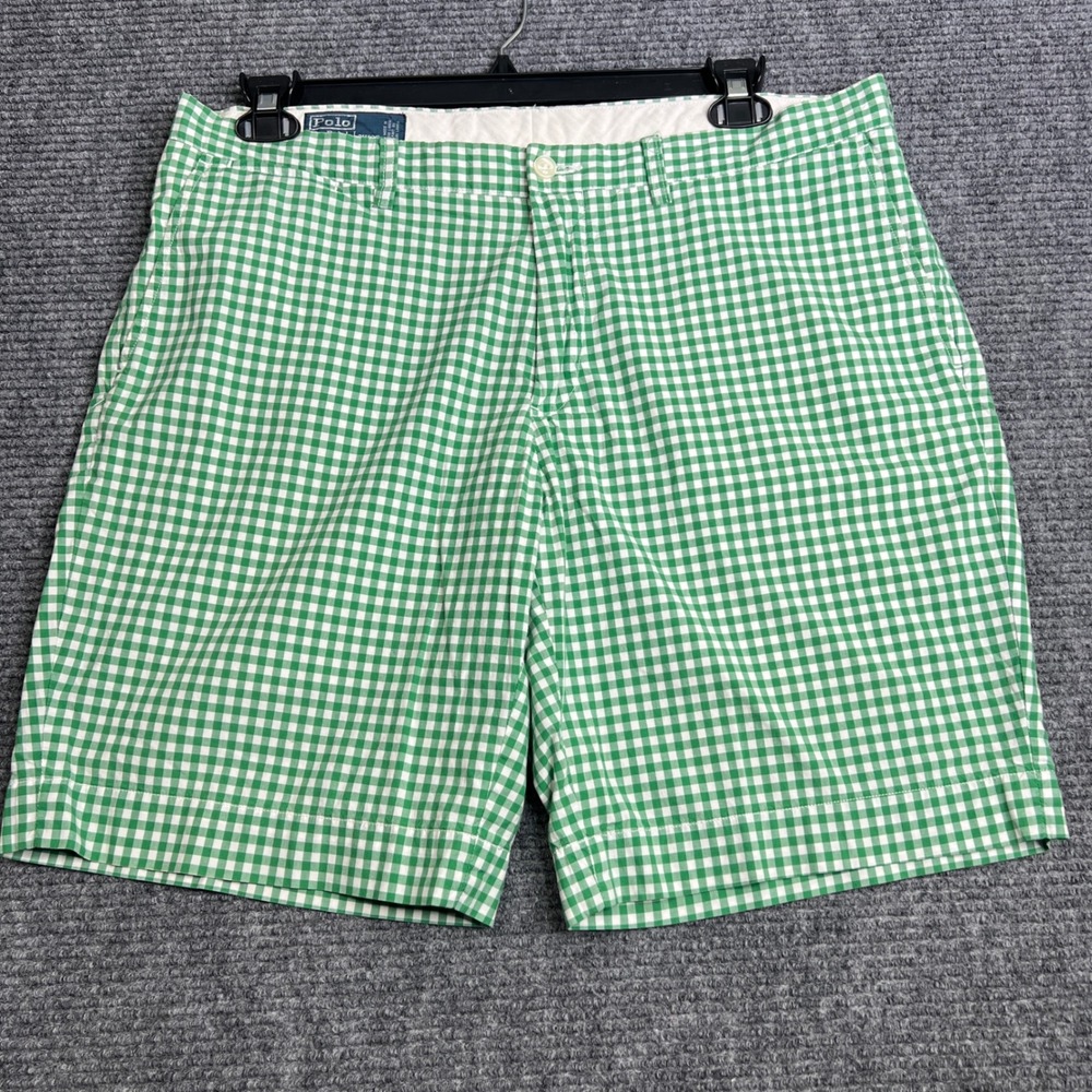 Polo‎ Ralph Lauren Suffield Shorts Mens 38 Green White Gingham Checkered Cotton